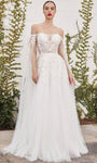 A-line Floor Length Back Zipper Corset Waistline Off the Shoulder Wedding Dress with a Brush/Sweep Train