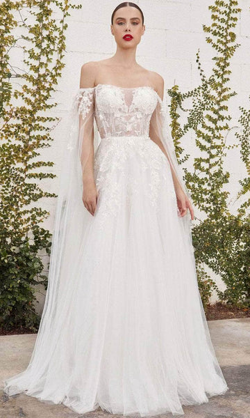 A-line Off the Shoulder Back Zipper Corset Waistline Floor Length Wedding Dress with a Brush/Sweep Train