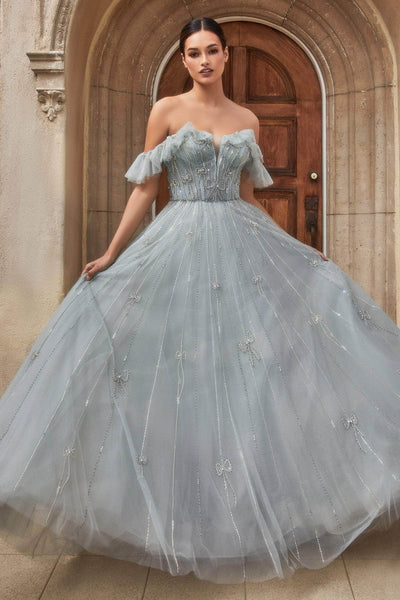 Sophisticated A-line Fall Tulle Floor Length Cap Sleeves Off the Shoulder Corset Waistline Open-Back Crystal Beaded Sheer Dress With Ruffles