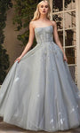 A-line Strapless Floor Length Beaded Back Zipper Crystal Tulle Corset Waistline Bridesmaid Dress With a Ribbon