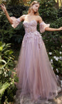 Strapless Sweetheart Tulle Floor Length Floral Print Applique Illusion Glittering Open-Back Goddess Beaded Natural Waistline Puff Sleeves Sleeves Dress with a Brush/Sweep Train