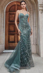 Tall Sweetheart Mermaid Lace-Up Beaded Fitted Natural Waistline Spaghetti Strap Prom Dress with a Brush/Sweep Train