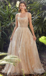 A-line Tulle Beaded Spaghetti Strap Corset Natural Waistline Scoop Neck Prom Dress with a Brush/Sweep Train