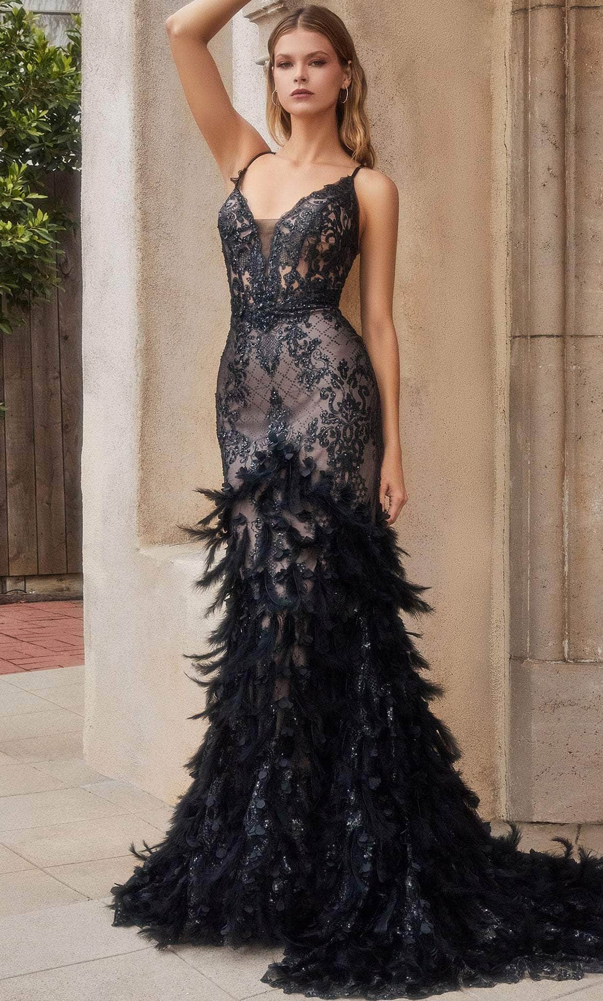 Andrea and Leo A1116 - Sleeveless Feathered Mermaid Classic Prom Gown
