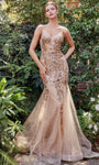 V-neck Spaghetti Strap Mermaid Natural Waistline Plunging Neck Illusion Applique Open-Back Sequined Prom Dress with a Brush/Sweep Train