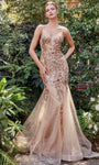 V-neck Plunging Neck Illusion Applique Open-Back Sequined Spaghetti Strap Mermaid Natural Waistline Prom Dress with a Brush/Sweep Train