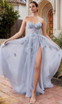 A-line Strapless Applique Sheer Wrap Glittering Slit Corset Natural Waistline Sweetheart Floral Print Prom Dress with a Brush/Sweep Train