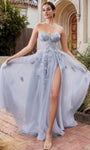 A-line Strapless Corset Natural Waistline Sheer Wrap Glittering Slit Applique Floral Print Sweetheart Prom Dress with a Brush/Sweep Train