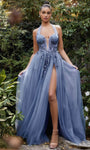 Sexy A-line Halter Plunging Neck Sweetheart Illusion Slit Beaded Sheer Gathered Applique Open-Back Tulle Floral Print Natural Waistline Prom Dress with a Brush/Sweep Train