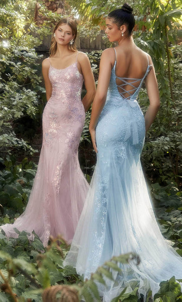 Mermaid Natural Waistline Sleeveless Spaghetti Strap Scoop Neck Sequined Lace-Up Open-Back Beaded Prom Dress with a Brush/Sweep Train