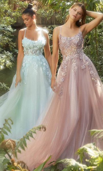 A-line Floor Length Scoop Neck Sleeveless Spaghetti Strap Natural Waistline Applique Illusion Beaded Lace-Up Floral Print Tulle Prom Dress with a Brush/Sweep Train