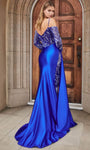 Satin Beaded V Back Illusion Slit Sheer Draped Long Sleeves Sweetheart Natural Waistline Sheath Sheath Dress/Prom Dress with a Brush/Sweep Train