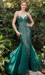 V-neck Glittering Lace-Up Open-Back Natural Waistline Spaghetti Strap Mermaid Tulle Prom Dress with a Brush/Sweep Train