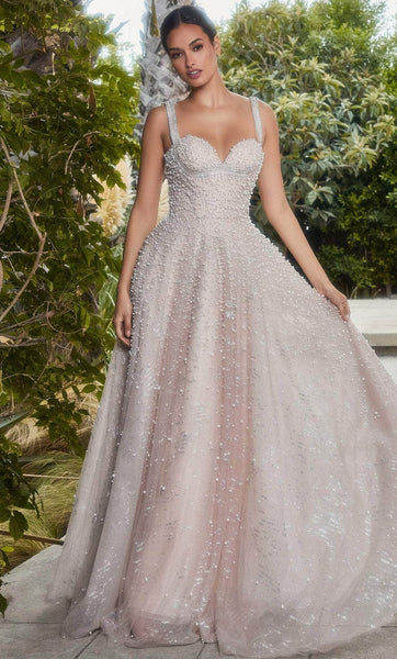 A-line Floor Length Sleeveless Thick Straps Sweetheart Beaded Sheer Open-Back Glittering Back Zipper Tulle Natural Waistline Dress With Pearls