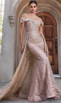 Off the Shoulder Floor Length Mermaid Lace Belted Fitted Back Zipper Glittering Sequined Natural Waistline Prom Dress with a Brush/Sweep Train