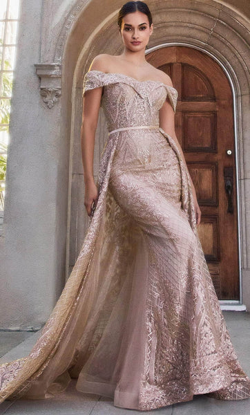 Floor Length Off the Shoulder Natural Waistline Mermaid Glittering Back Zipper Fitted Belted Sequined Lace Prom Dress with a Brush/Sweep Train