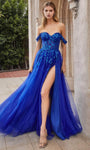 A-line Slit Sheer Glittering Sequined Sheer Back Draped Illusion Off the Shoulder Corset Natural Waistline Sweetheart Tulle Prom Dress with a Brush/Sweep Train