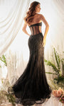 Strapless Floor Length Corset Natural Waistline Plunging Neck Sweetheart Sheer Cutout Back Zipper Illusion Beaded Open-Back Mermaid Prom Dress with a Brush/Sweep Train