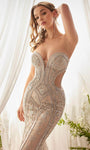Strapless Cutout Back Zipper Beaded Open-Back Sheer Illusion Corset Natural Waistline Floor Length Mermaid Plunging Neck Sweetheart Prom Dress with a Brush/Sweep Train