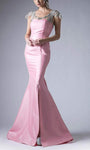 Beaded Cutout Back Zipper Slit Sheer Mermaid Cap Sleeves Satin Scoop Neck Natural Waistline Evening Dress with a Brush/Sweep Train