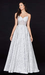 Sweetheart Corset Natural Waistline Pocketed Jacquard Sequined Open-Back Back Zipper Sleeveless Spaghetti Strap Ball Gown Dress with a Brush/Sweep Train