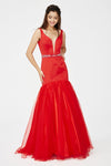 Sleeveless Tulle Illusion Open-Back Beaded Mermaid Plunging Neck Sweetheart Dress with a Court Train by Angela And Alison