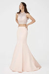 High-Neck Mermaid Sleeveless Beaded Fitted Cutout Evening Dress with a Brush/Sweep Train by Angela And Alison