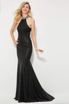 Sheath Natural Waistline Halter Floor Length Sleeveless Sequined Fitted Cutout Back Zipper Sheath Dress with a Brush/Sweep Train