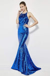 Natural Waistline Sleeveless Halter Beaded Racerback Sequined Back Zipper Mermaid Dress