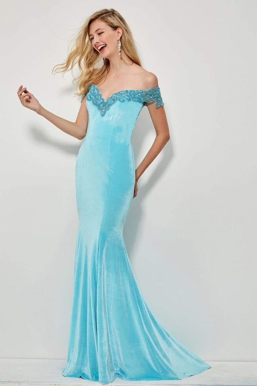 Angela & Alison - 81085 Beaded Off-Shoulder Velvet Mermaid Dress
