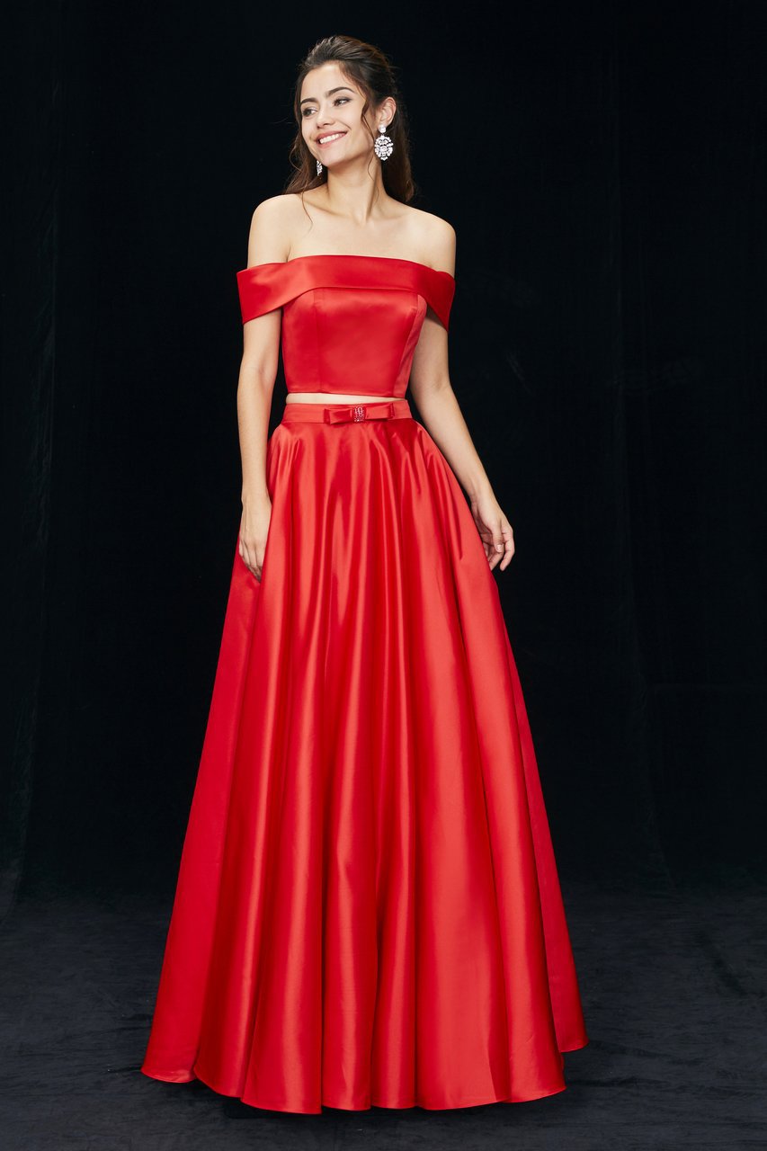 Angela & Alison - 81136 Off-Shoulder Two-Piece A-line Gown
