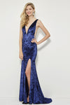 V-neck Sleeveless Mermaid Plunging Neck Fitted Sheer Slit Evening Dress with a Brush/Sweep Train by Angela And Alison