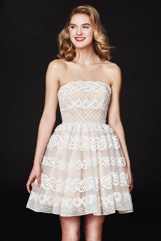 Angela & Alison - 82011 Strapless Embroidered Straight A-line Dress
