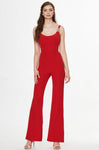 91008 Brooch Accented Flared Jumpsuit