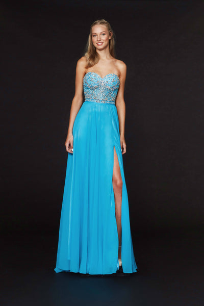 Sexy A-line Strapless Chiffon Sweetheart Open-Back Sheer Beaded Slit Jeweled Back Zipper Illusion Corset Natural Waistline Dress with a Brush/Sweep Train