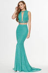 Empire Waistline Mermaid Sleeveless Jeweled Glittering Beaded Back Zipper Cutout Open-Back Jersey Jeweled Neck Plunging Neck Dress with a Brush/Sweep Train