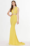 Jeweled Neck Plunging Neck Jersey Empire Waistline Sleeveless Mermaid Beaded Open-Back Glittering Jeweled Cutout Back Zipper Dress with a Brush/Sweep Train