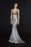 V-neck Natural Waistline Plunging Neck Satin Back Zipper Mermaid Sleeveless Dress with a Brush/Sweep Train