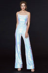 Sophisticated Sleeveless Natural Waistline Scoop Neck Fitted Sequined Lace-Up Jumpsuit