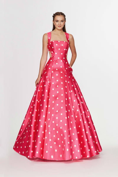 Floor Length Bandeau Neck Square Neck Natural Princess Seams Waistline Polka Dots Print Sleeveless Back Zipper Cutout Prom Dress