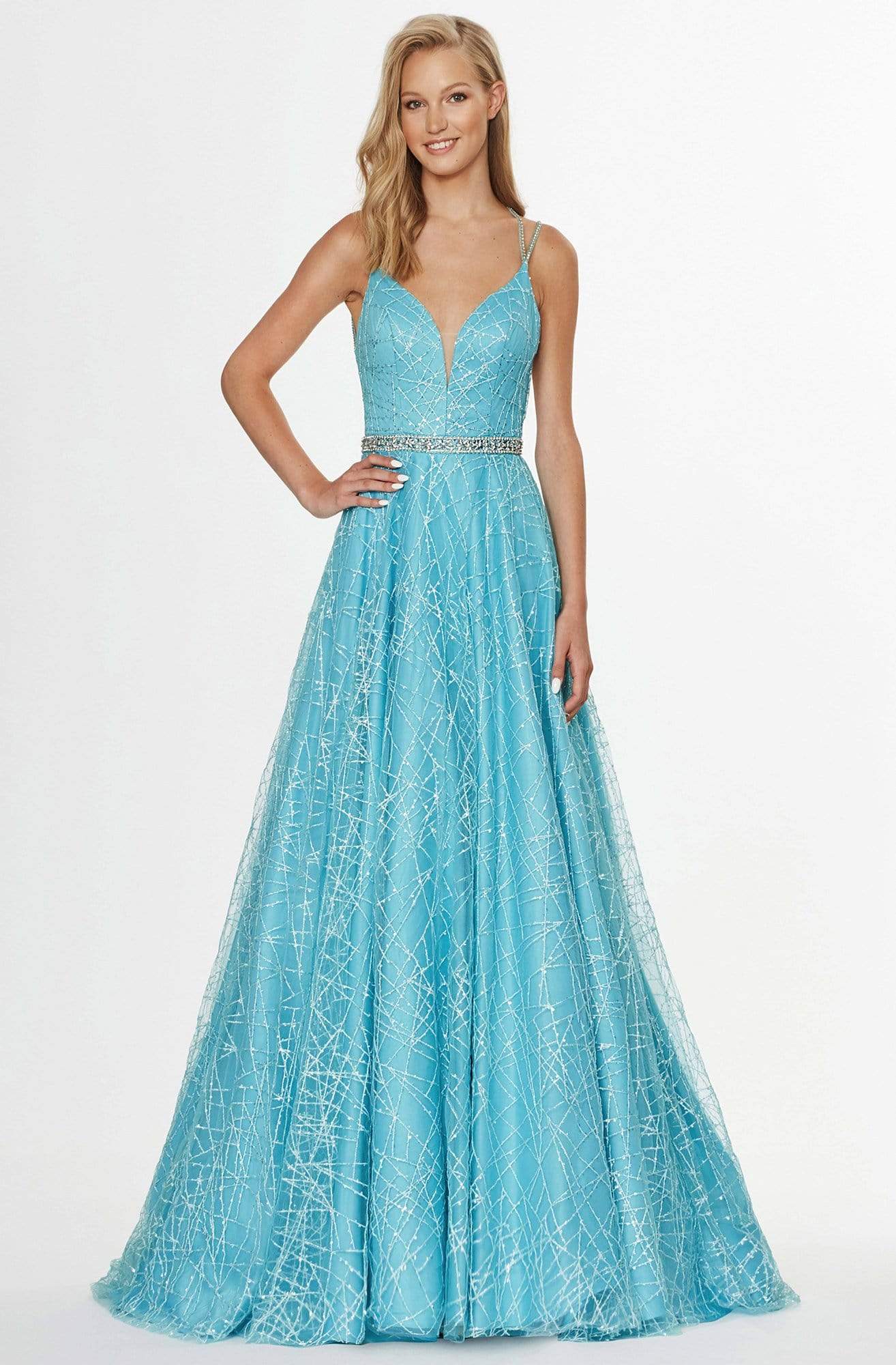 Angela & Alison - 91076 Embellished Deep V-neck Tulle Ballgown
