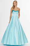 A-line V-neck Strapless Two-Toned Print Satin Pocketed Fitted Back Zipper Floor Length Natural Waistline Dress