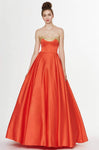 A-line V-neck Strapless Floor Length Fitted Pocketed Back Zipper Satin Two-Toned Print Natural Waistline Dress