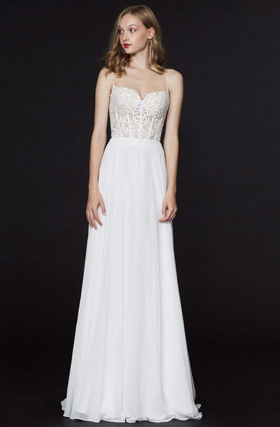 Sophisticated A-line Sleeveless Spaghetti Strap Sheer Embroidered V Back Flowy Back Zipper Fitted Sequined Sweetheart Chiffon Natural Waistline Dress with a Brush/Sweep Train