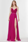 A-line Plunging Neck Sweetheart Sleeveless Spaghetti Strap Chiffon Fitted Wrap Slit Dress by Angela And Alison