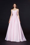 Strapless Satin Floor Length Natural Waistline Sweetheart Pocketed Asymmetric Pleated Back Zipper Dress with a Brush/Sweep Train