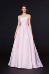 Strapless Sweetheart Back Zipper Asymmetric Pocketed Pleated Satin Natural Waistline Floor Length Dress with a Brush/Sweep Train