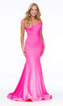 Off the Shoulder Open-Back Fitted Mermaid Natural Waistline Dress with a Brush/Sweep Train