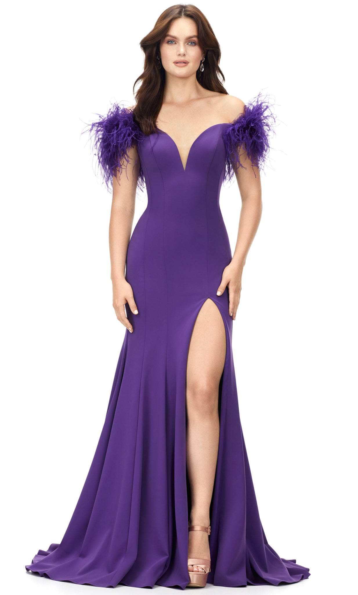 Ashley Lauren 11101 - Feathered Sleeve Mermaid Evening Gown
