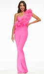 Floor Length Sweetheart Natural Waistline Asymmetric Fitted One Shoulder Sleeveless Organza Jumpsuit With Ruffles